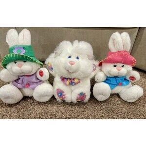 Vintage Animated Plush Easter Bunny Trio Squeeze Me Family Lot 3 AS-IS